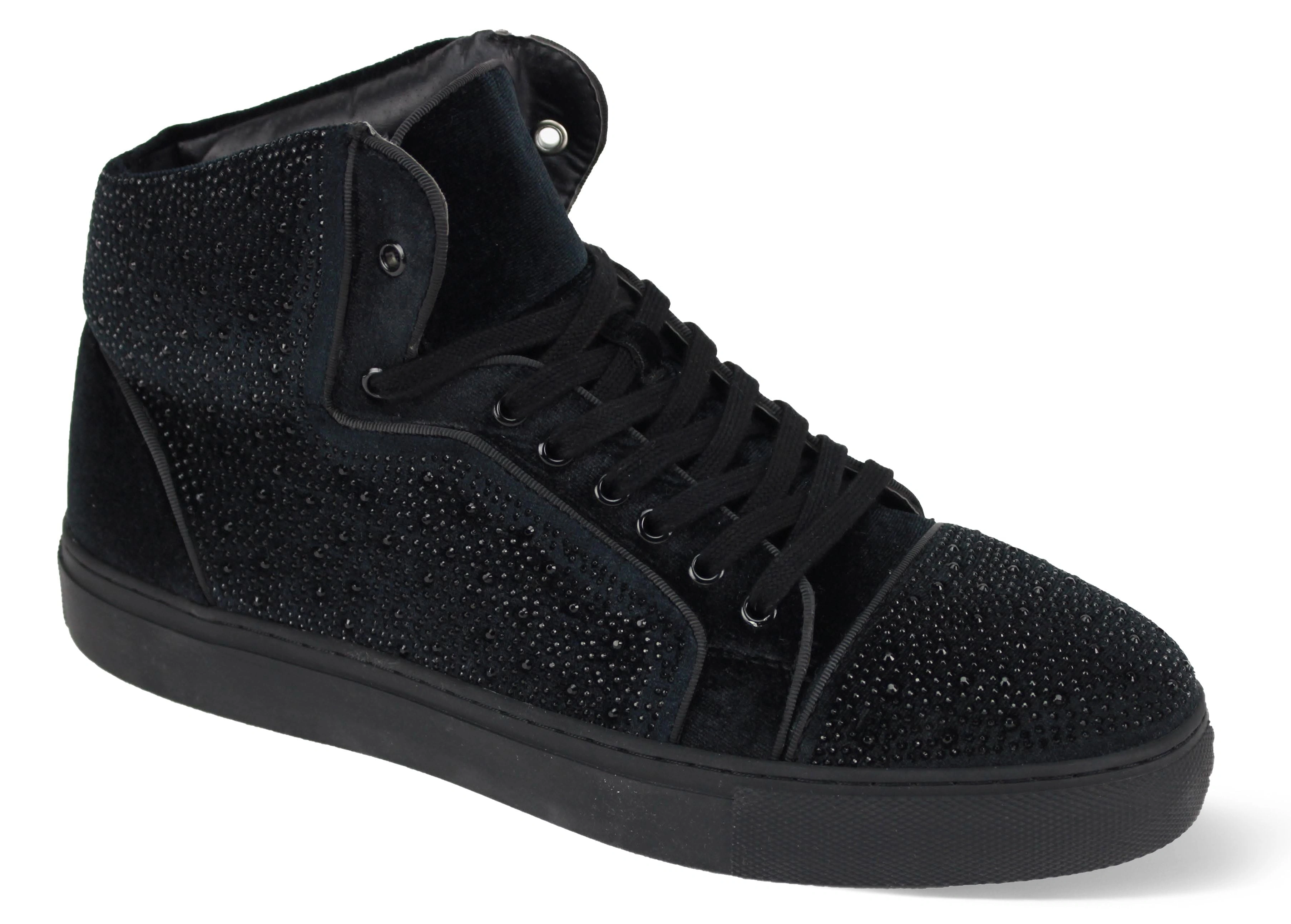 Sneakers Nere di Velluto Brillanti Uomo: Glam Rock con Strass AM FLASH!