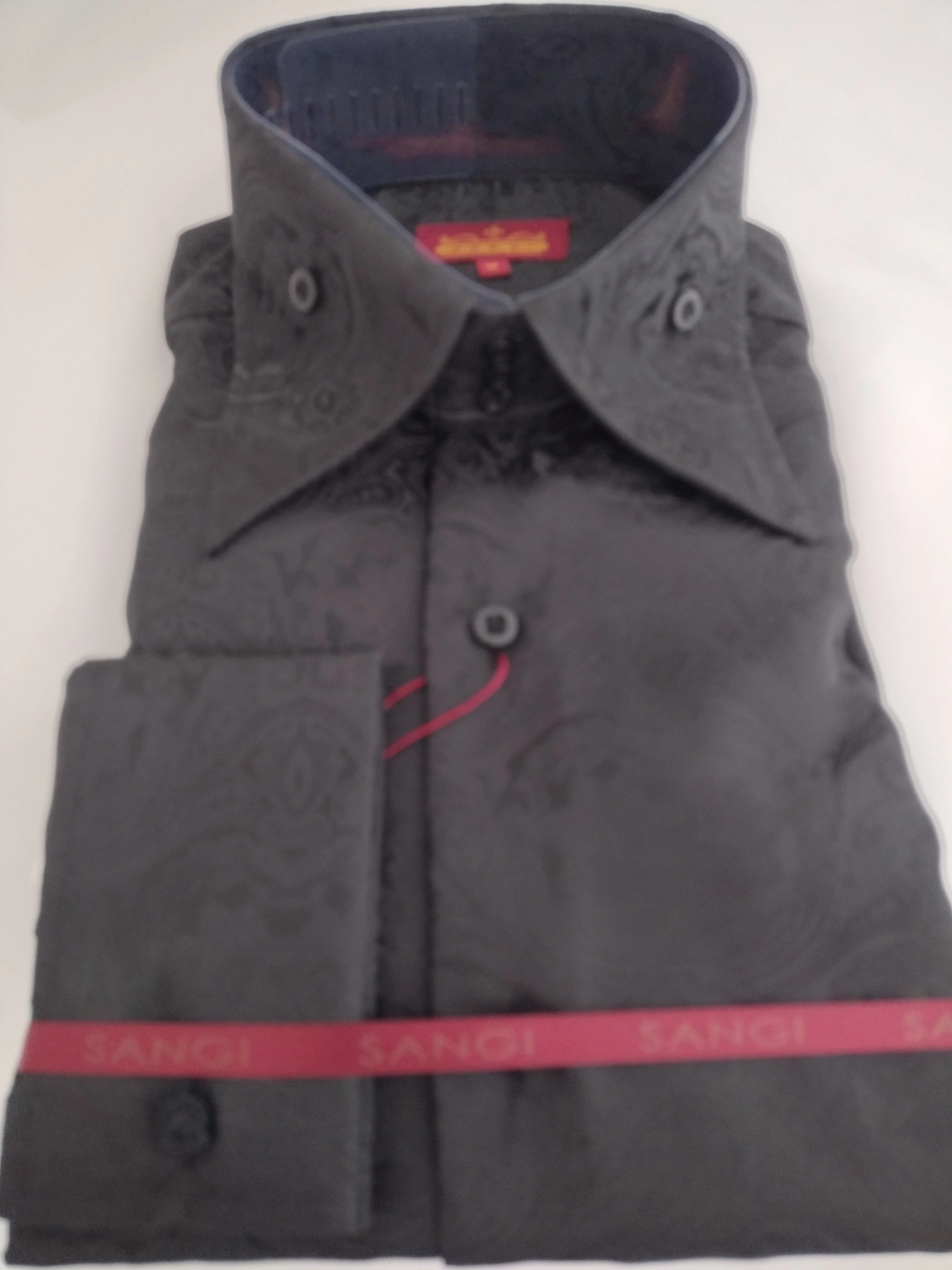 SANGI MONACO Eleganza Nera: Camicia Uomo Collo Alto & Polsi Francesi. Stile Intramontabile!