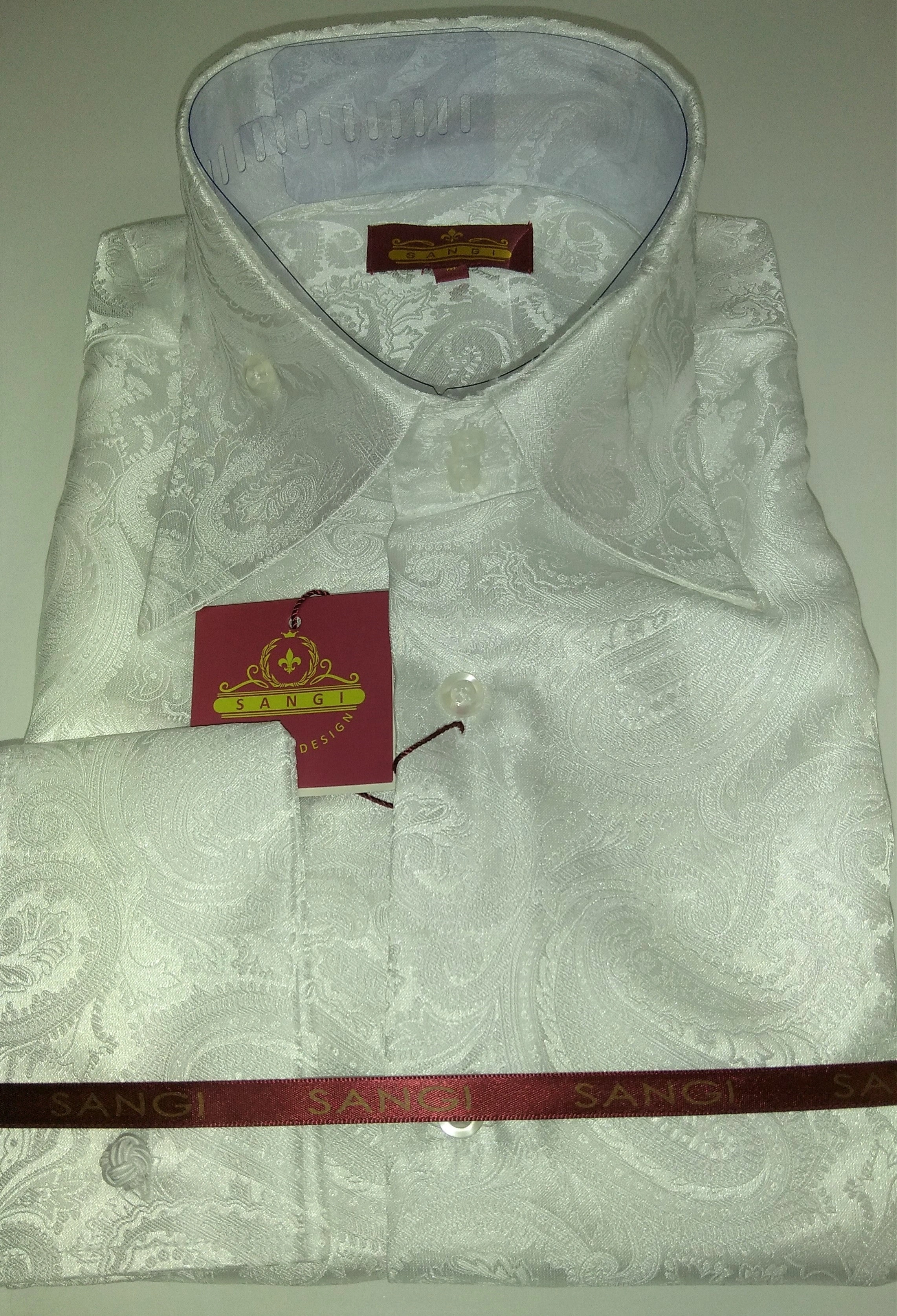 Camicia uomo bianca scintillante Paisley SANGI MILAN: Eleganza senza tempo, stile italiano, un tocco di magia.