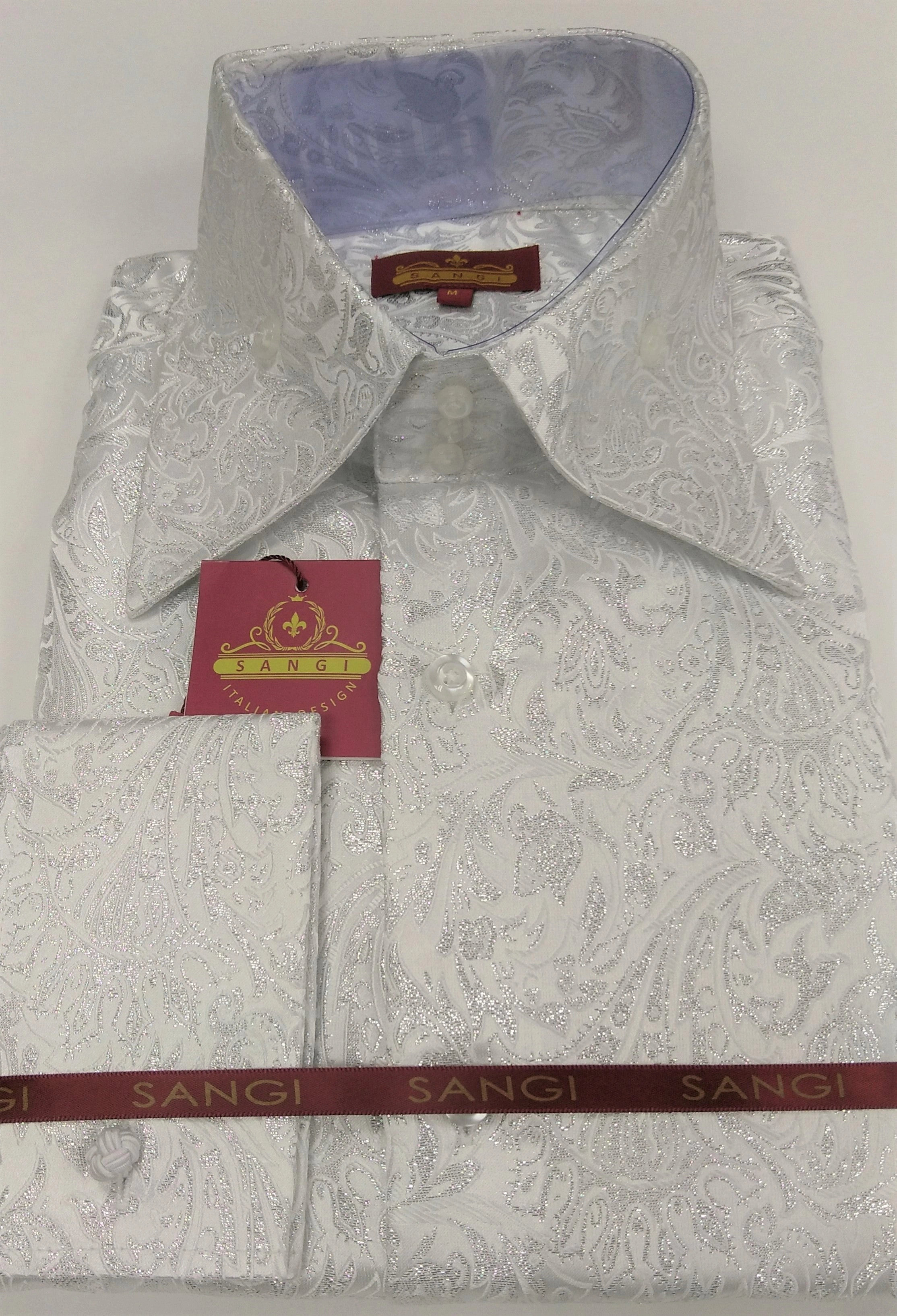 Camicia Jacquard Uomo SANGI MILAN: Argento e Paisley, Eleganza Moderna, Taglio Esclusivo, Collezione 2048.